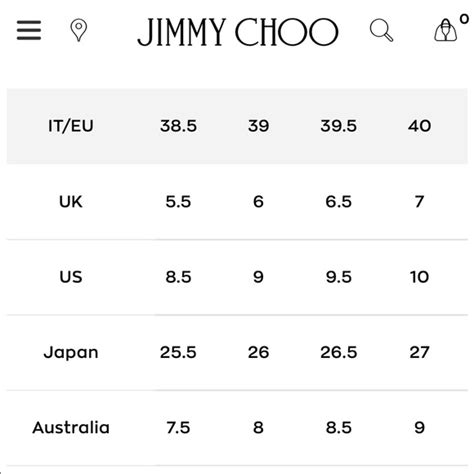 jimmy choo shoe size chart.